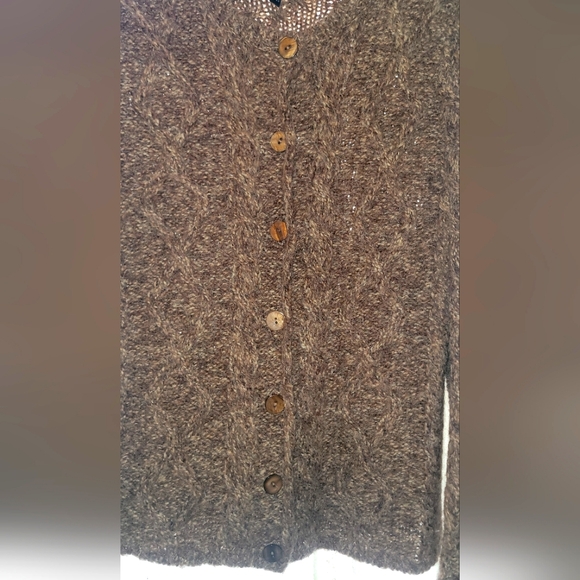 Brown Elena Solano Tan Alpaca Blend Cable Knit Cardigan Button up Sz S Womens - Picture 2 of 6